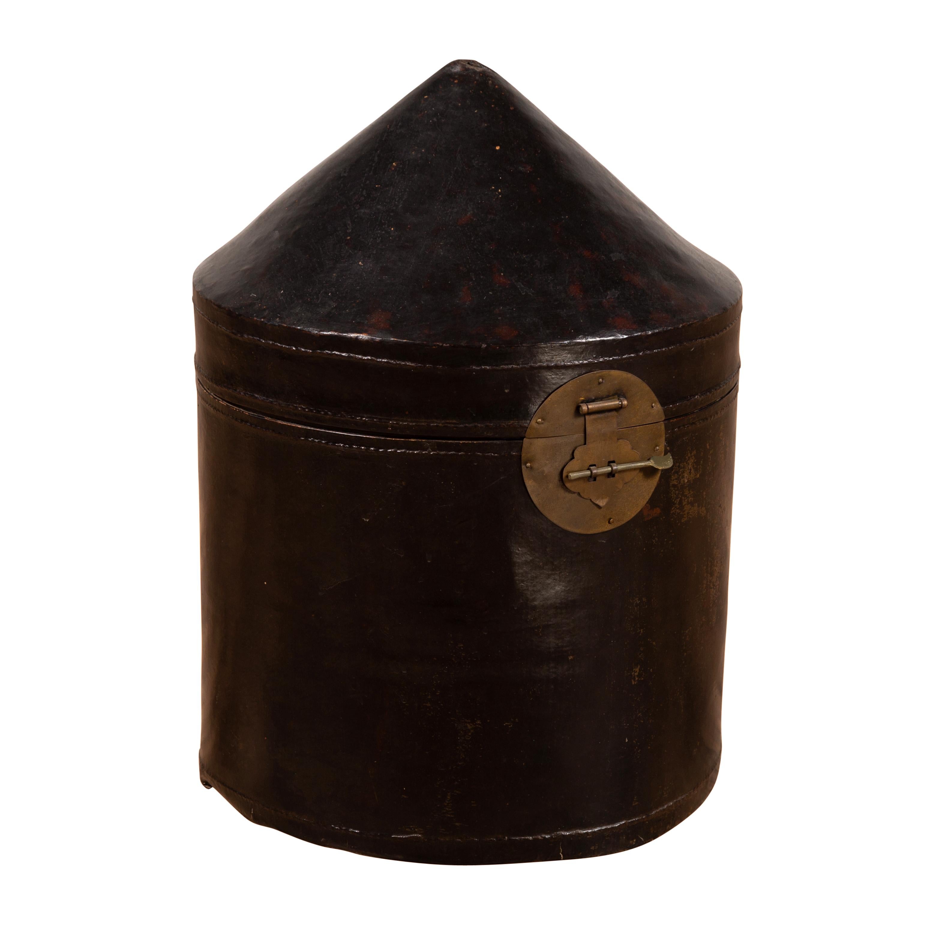 Chinese Antique Black Lacquered Decorative Box with Brass Lock and