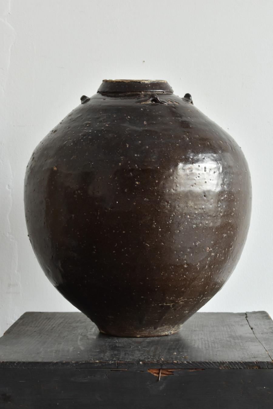Glazed Chinese Antique Black Pottery Jar / 1500s / Wabi-Sabi Tsubo / Beautiful Vase