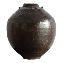 Chinese Antique Black Pottery Jar / 1500s / Wabi-Sabi Tsubo / Beautiful Vase