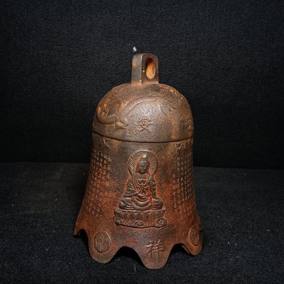 19th Century Chinese Antique Bronze Hanging Bell with Dragon Phoenix Buddha Decoration For Sale