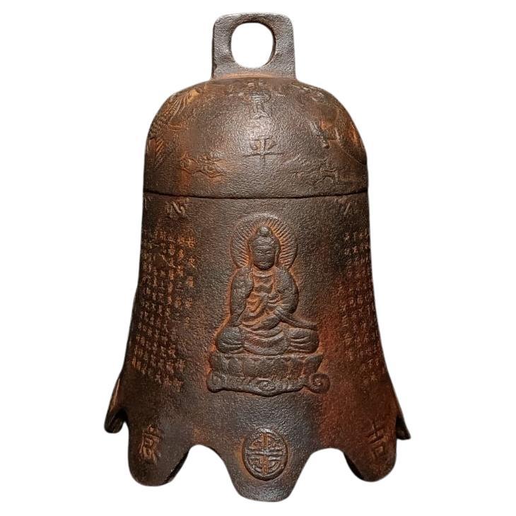 Chinese Antique Bronze Hanging Bell with Dragon Phoenix Buddha Decoration For Sale