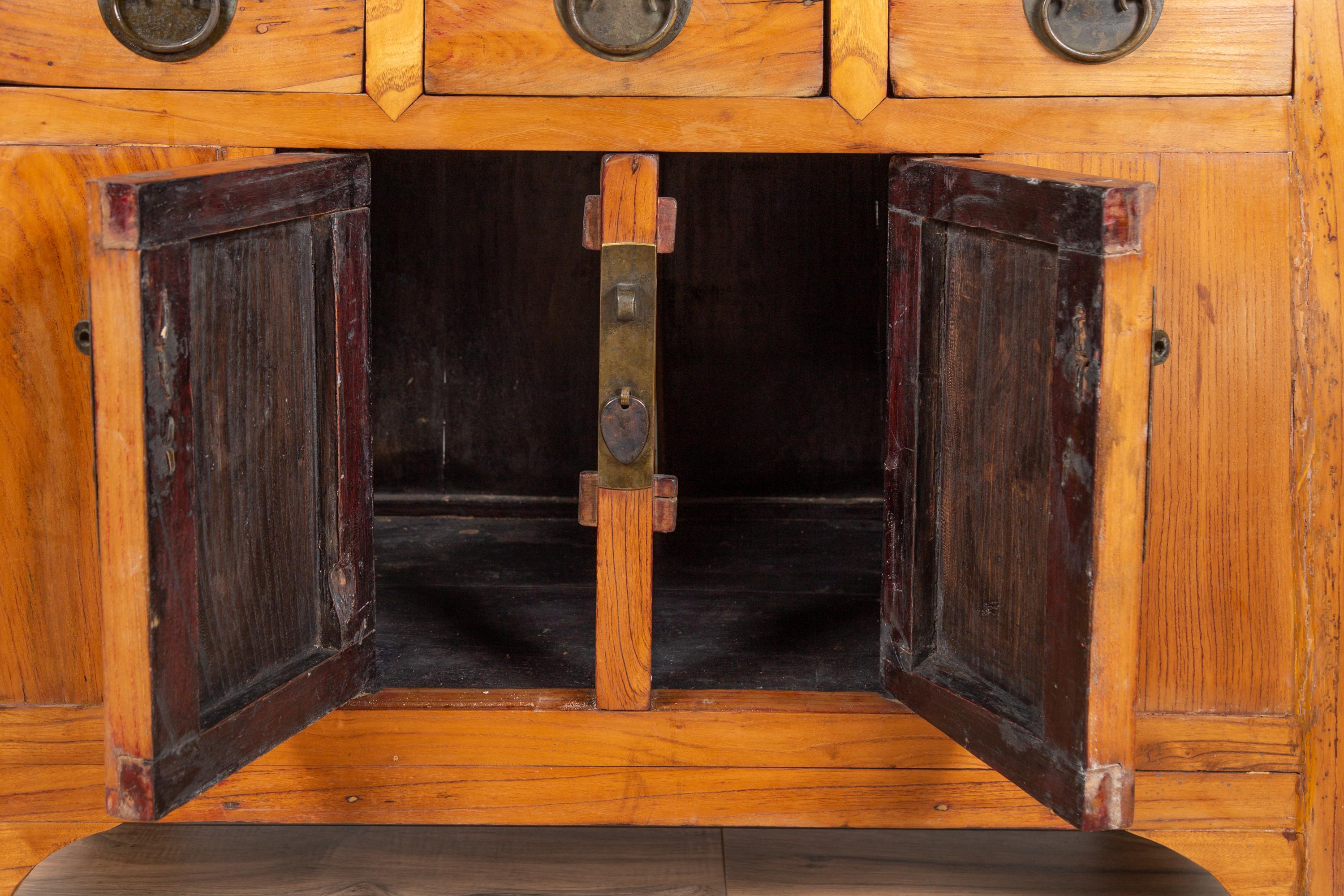 Chinese Antique Carved Altar Cabinet with Everted Flanges, Doors and Drawers 2