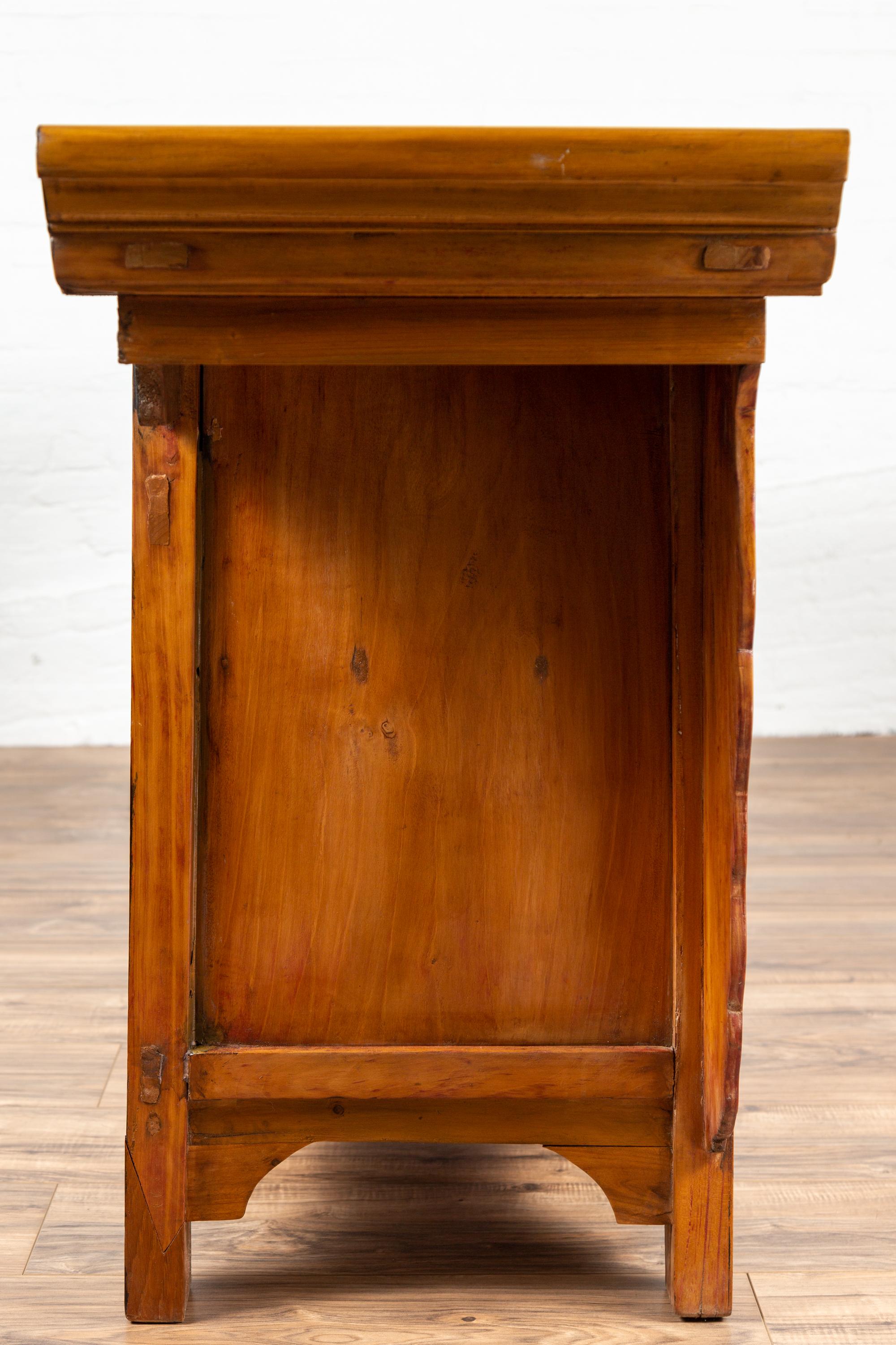 Chinese Antique Carved Altar Cabinet with Everted Flanges, Doors and Drawers 9