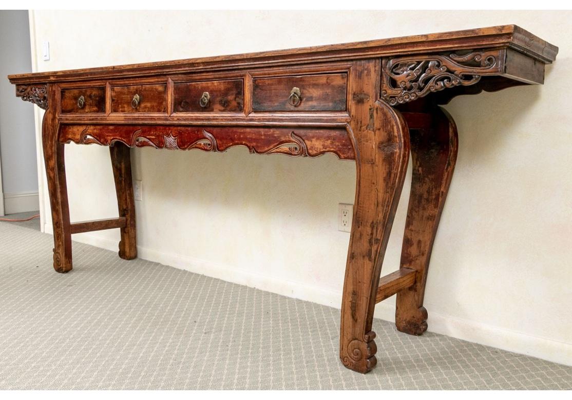 19th Century Chinese Antique Carved and Painted Altar Table For Sale