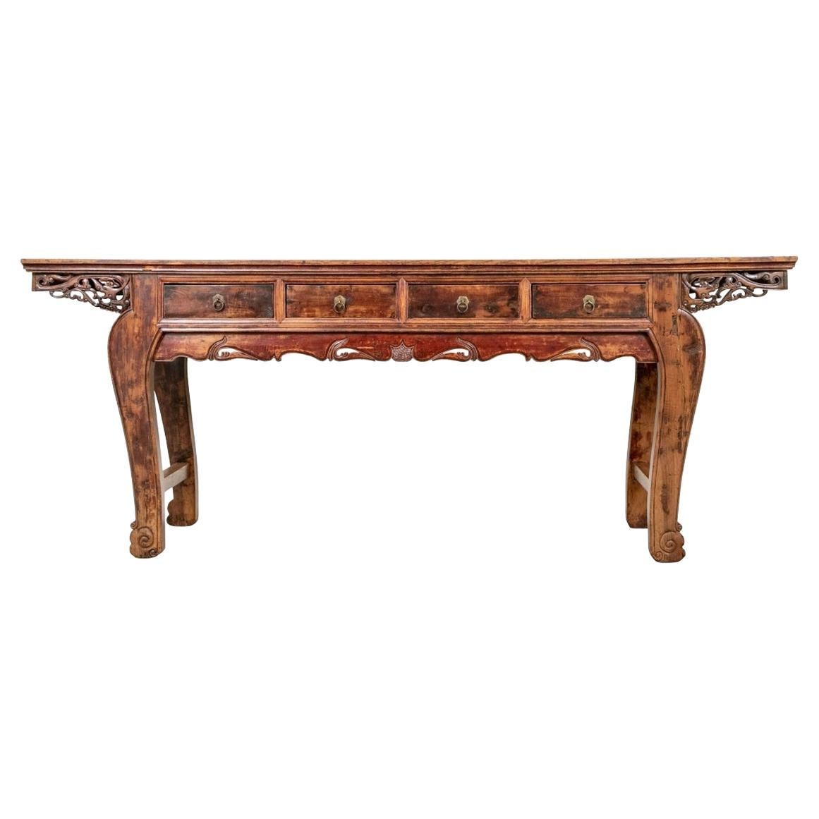 Chinese Antique Carved and Painted Altar Table For Sale