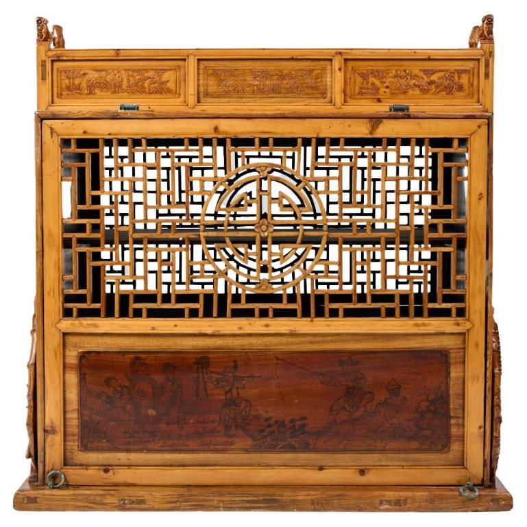 Chinese Antique Carved "Long Life" Wedding Marriage Chest, 19thc. For Sale