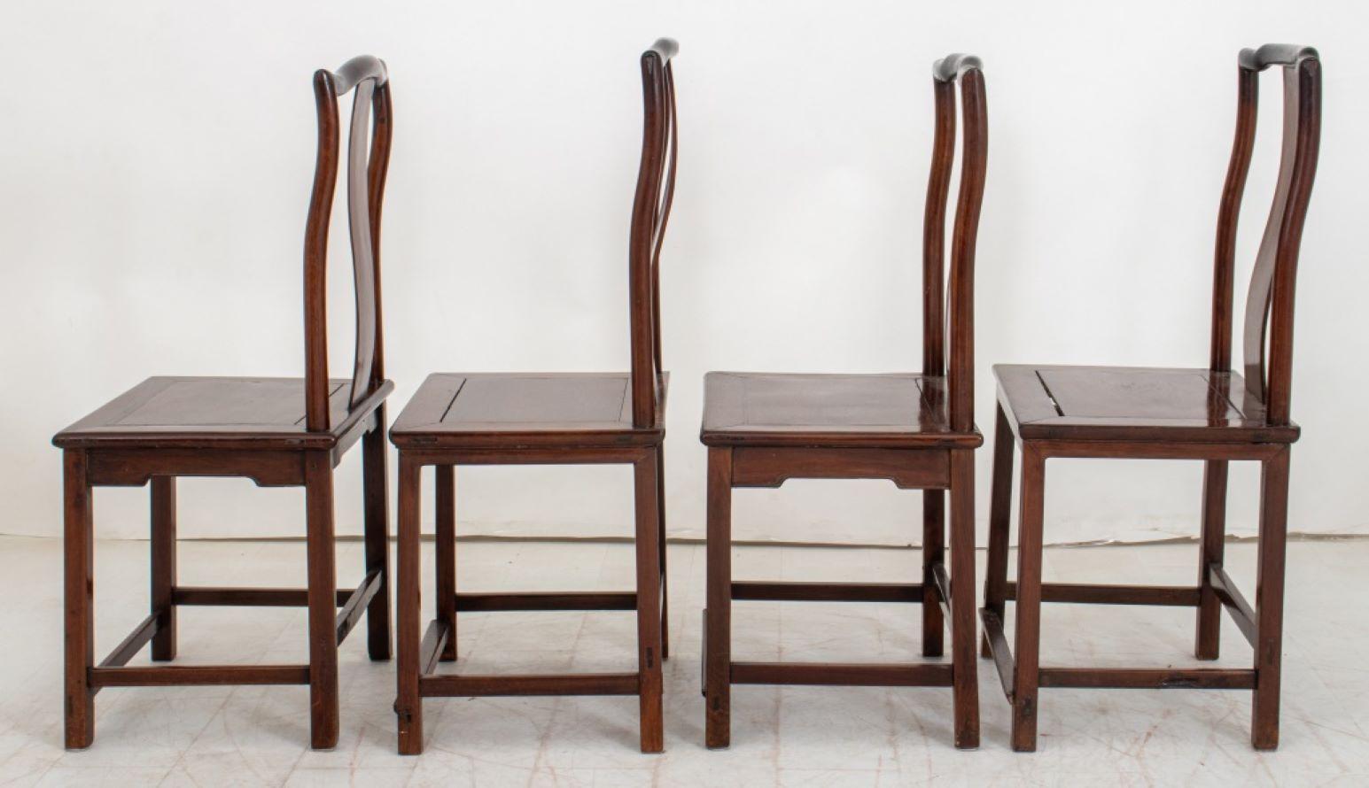 Chinese Antique Carved Hongmu Side Chairs, 4 In Good Condition For Sale In New York, NY