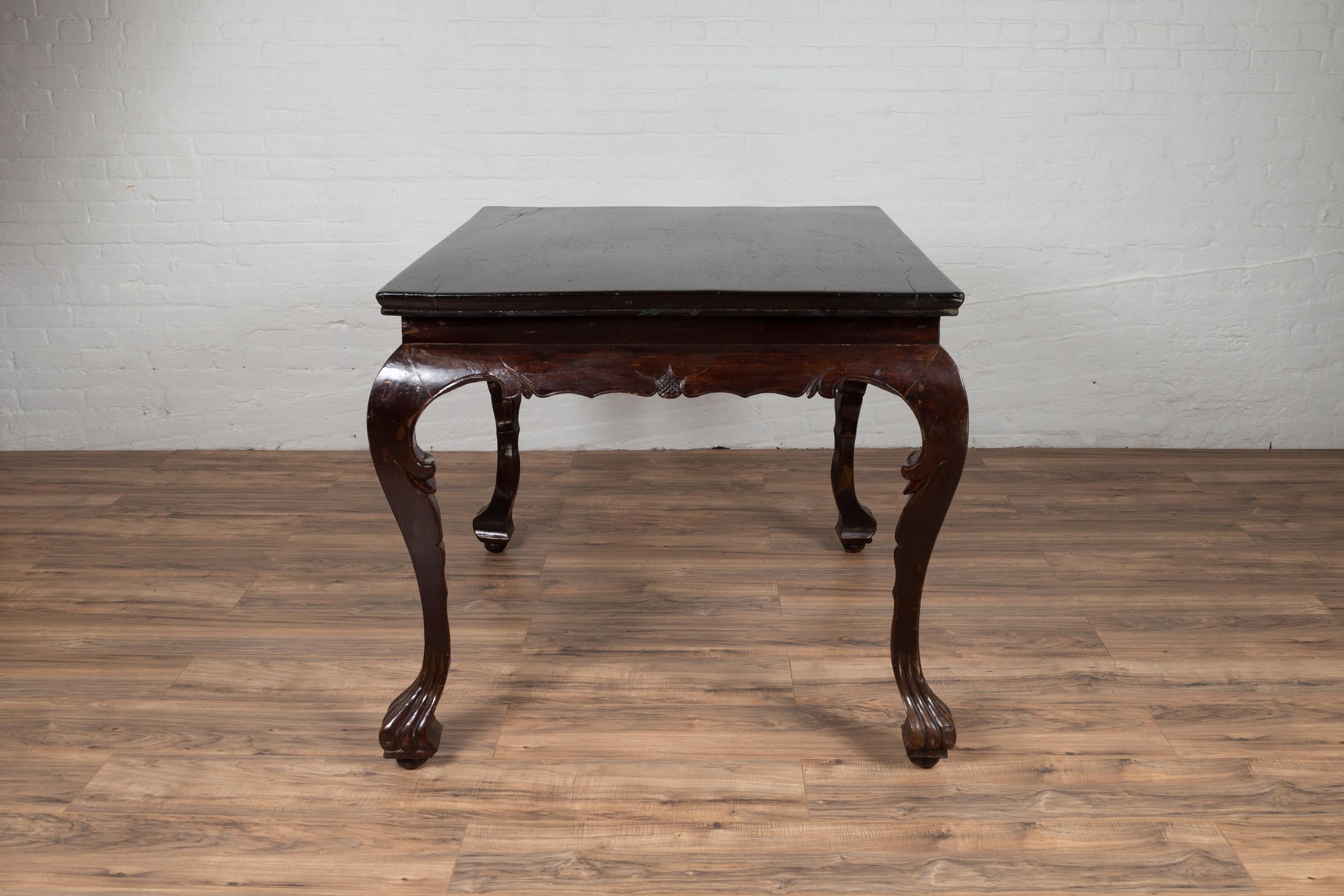 Chinese Antique Center Hall Table with Black Lacquered Top and Cabriole Legs For Sale 6