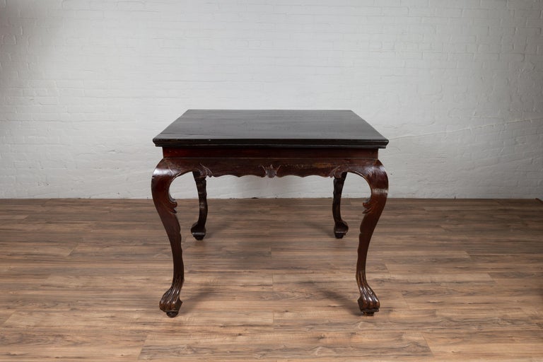 Antique Center Hall Table with Black Lacquered Top and Cabriole