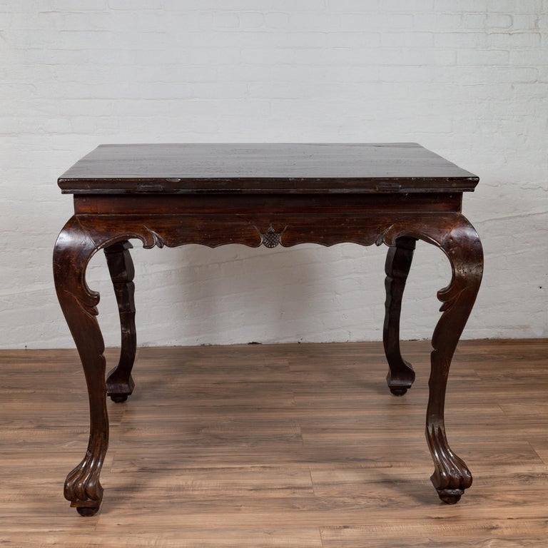 Chinese Antique Center Hall Table with Black Lacquered Top and Cabriole