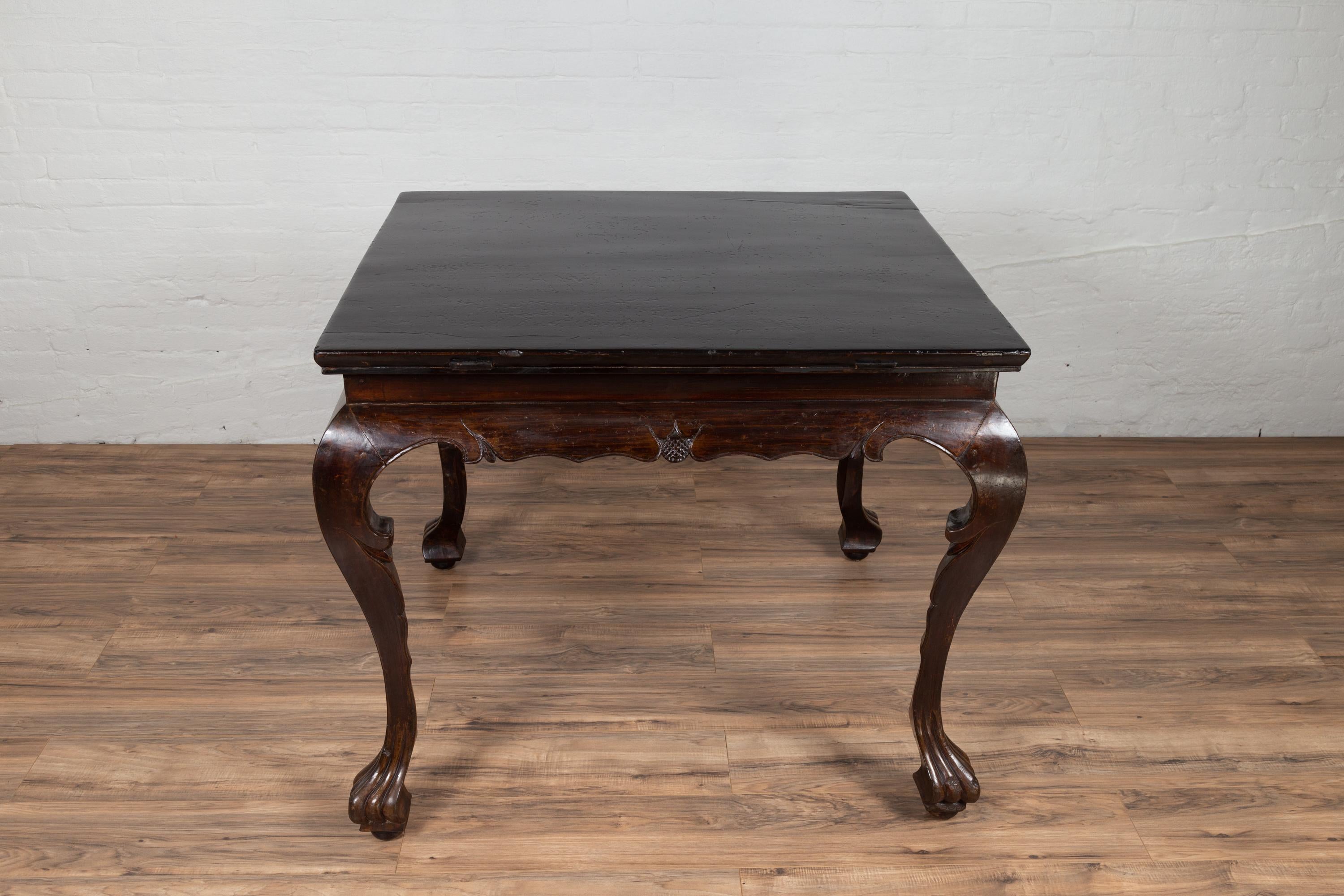 Chinese Antique Center Hall Table with Black Lacquered Top and Cabriole Legs In Good Condition For Sale In Yonkers, NY