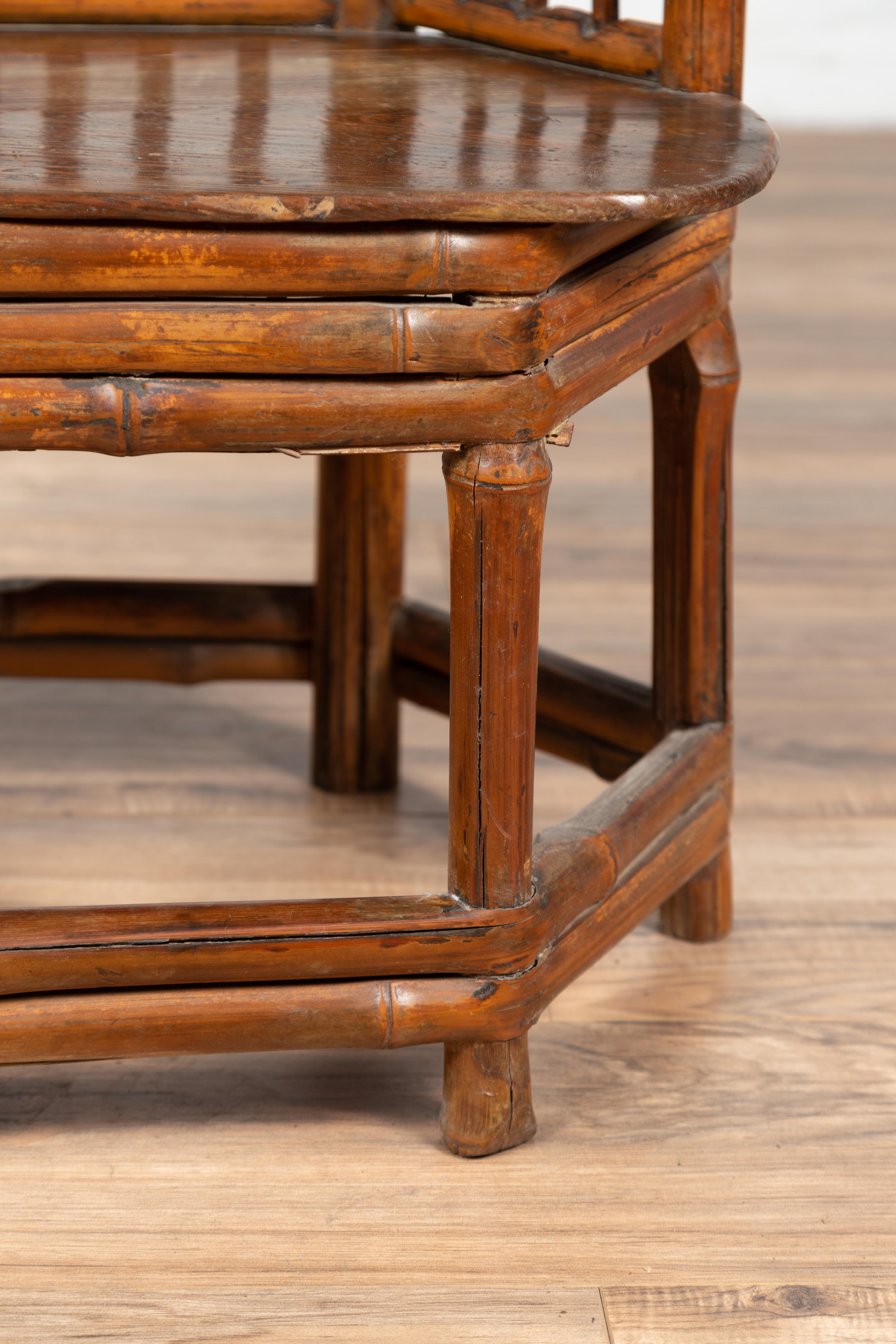 Chinese Antique Child's Corner Chair with Bamboo Frame and Hexagonal Base For Sale 1