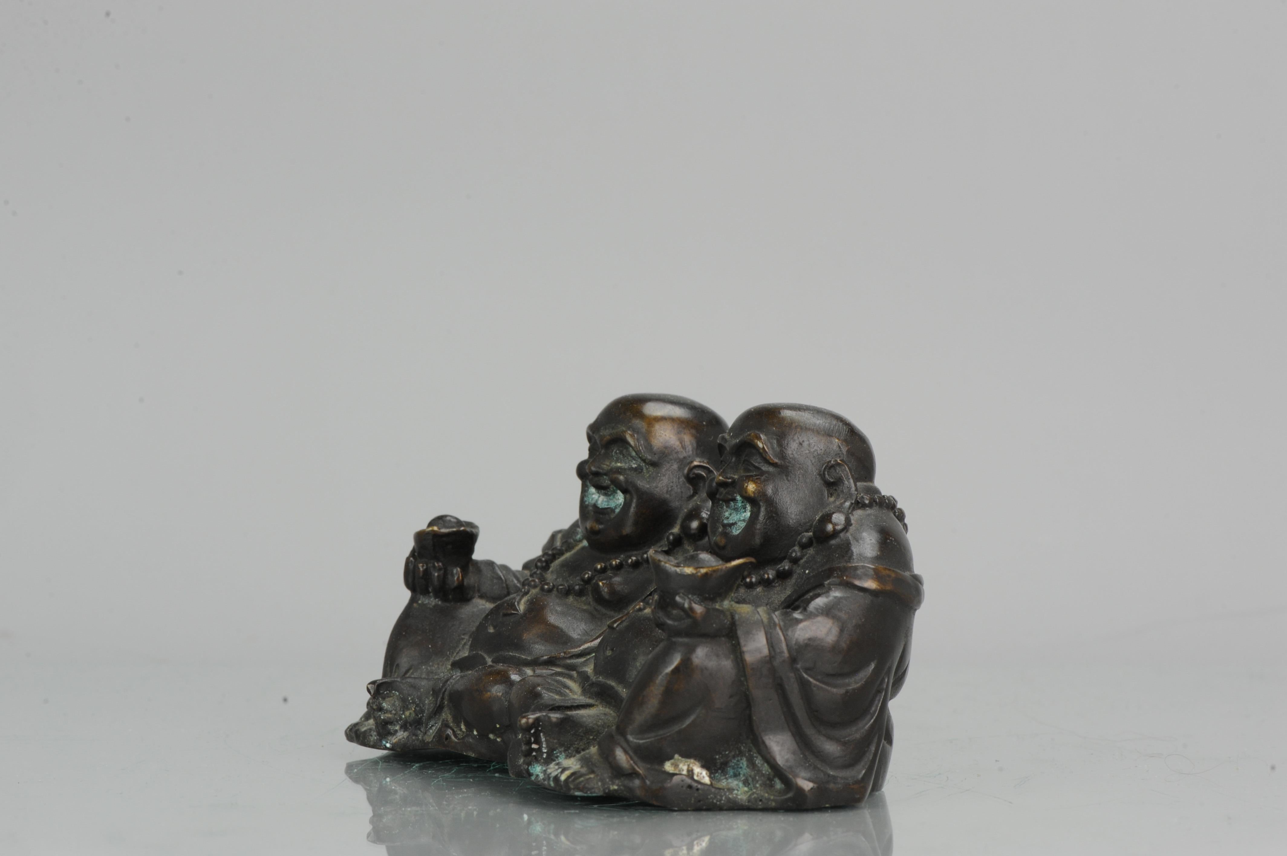 Chinese Antique Chinese Bronze Laughing Buddha Statue China, ca 1900 In Good Condition For Sale In Amsterdam, Noord Holland