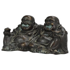 Statue de Bouddha riant chinoise ancienne en bronze chinois, vers 1900