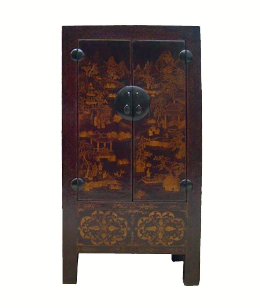 Hand-Painted Chinese Antique Chinoiserie Style Cabinet For Sale