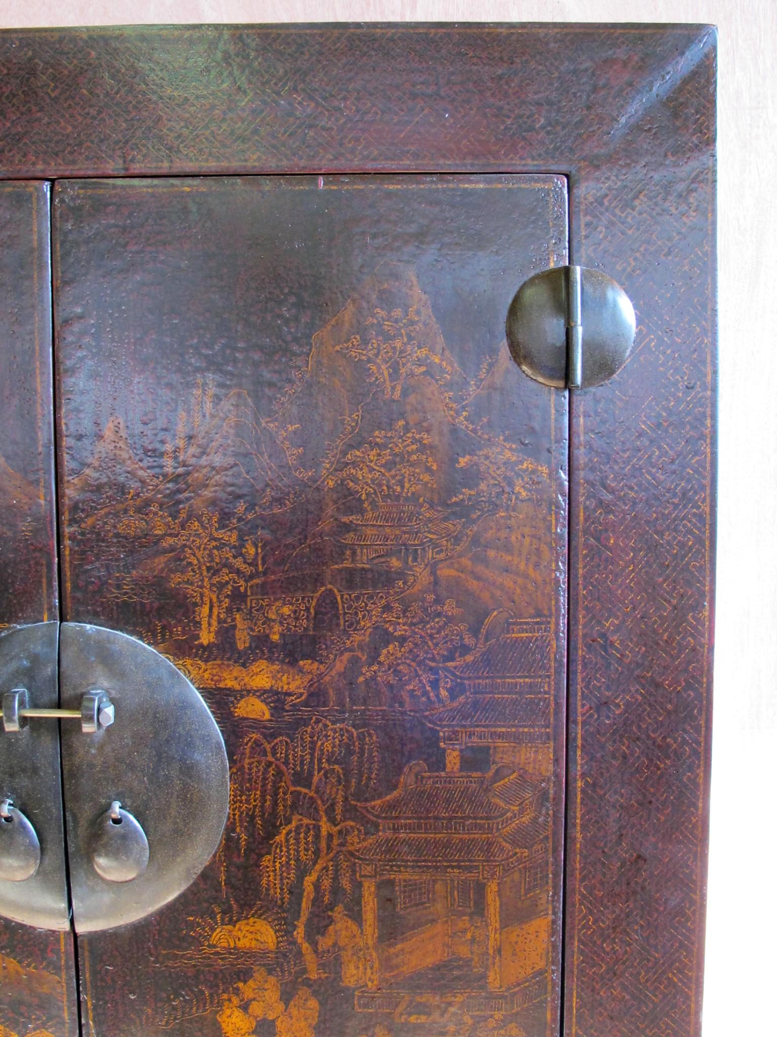 Chinese Antique Chinoiserie Style Cabinet For Sale 2