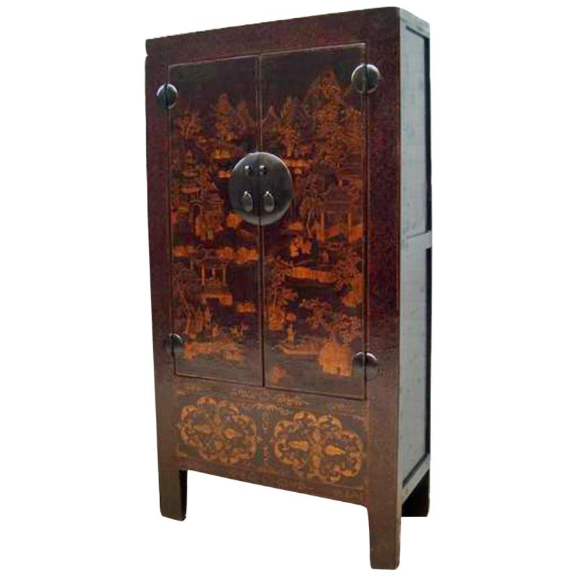 Chinese Antique Chinoiserie Style Cabinet For Sale