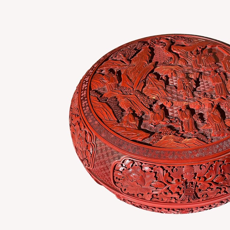 Chinese Antique Cinnabar Lacquer Round Box With Eight Hermit Design chinese-antique-cinnabar-lacquer-round-box-with-eight-hermit-design