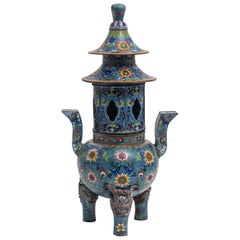 Chinese Antique Cloisonné Pagoda Form Temple Incense Burner