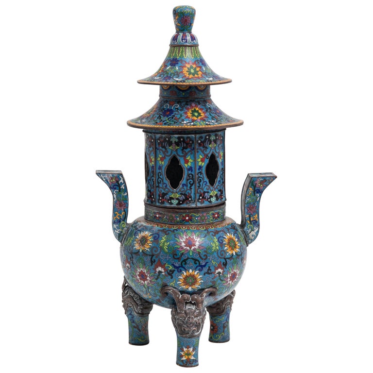 Chinese Antique Cloisonné Pagoda Form Temple Incense Burner at 1stDibs