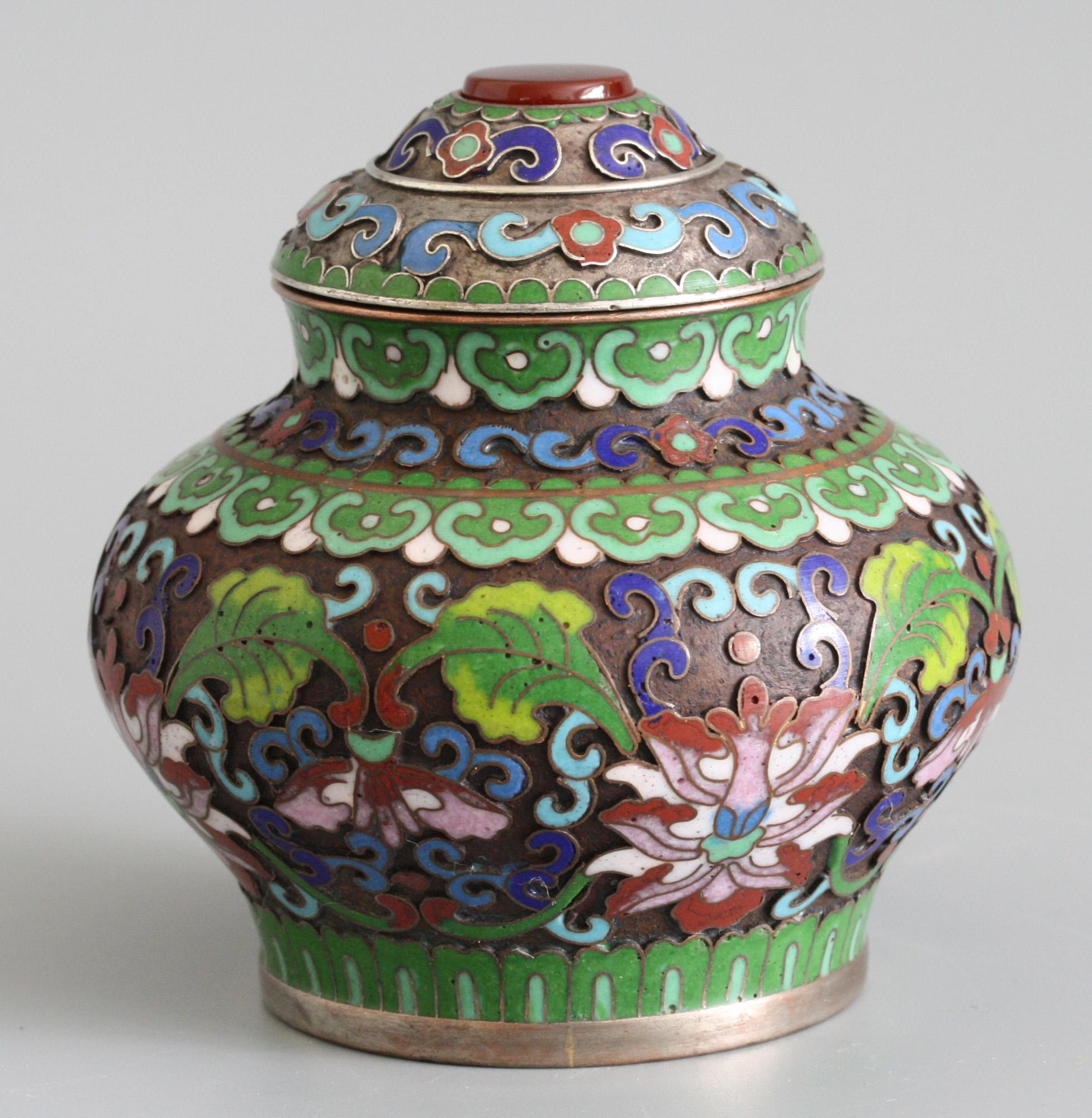 Chinese Cloisonne Silver Plated Lidded Cloisonne Pot 2