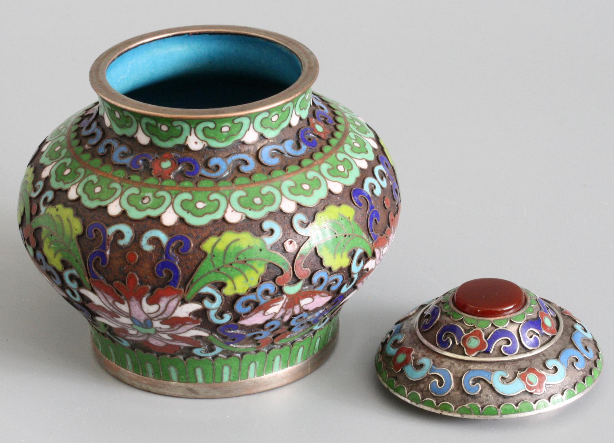 Chinese Cloisonne Silver Plated Lidded Cloisonne Pot 3