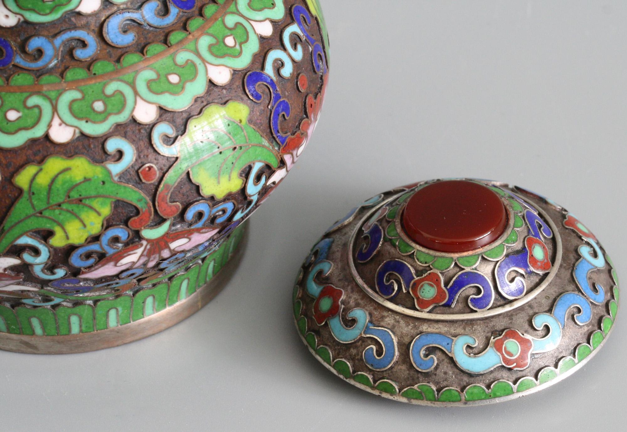 Chinese Cloisonne Silver Plated Lidded Cloisonne Pot 4
