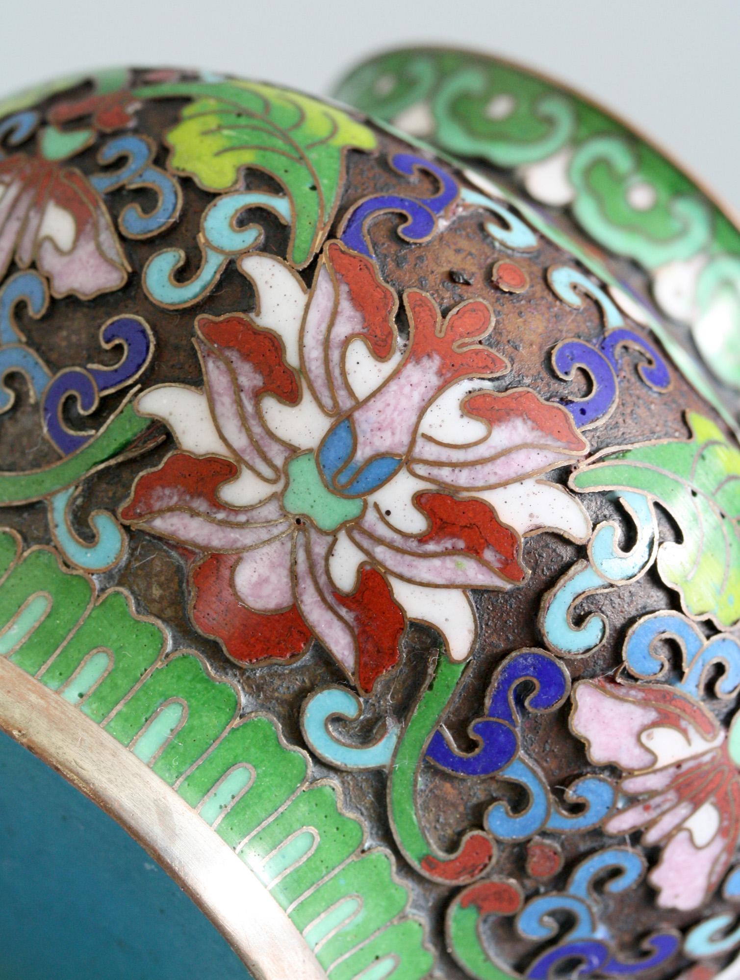 Metal Chinese Cloisonne Silver Plated Lidded Cloisonne Pot