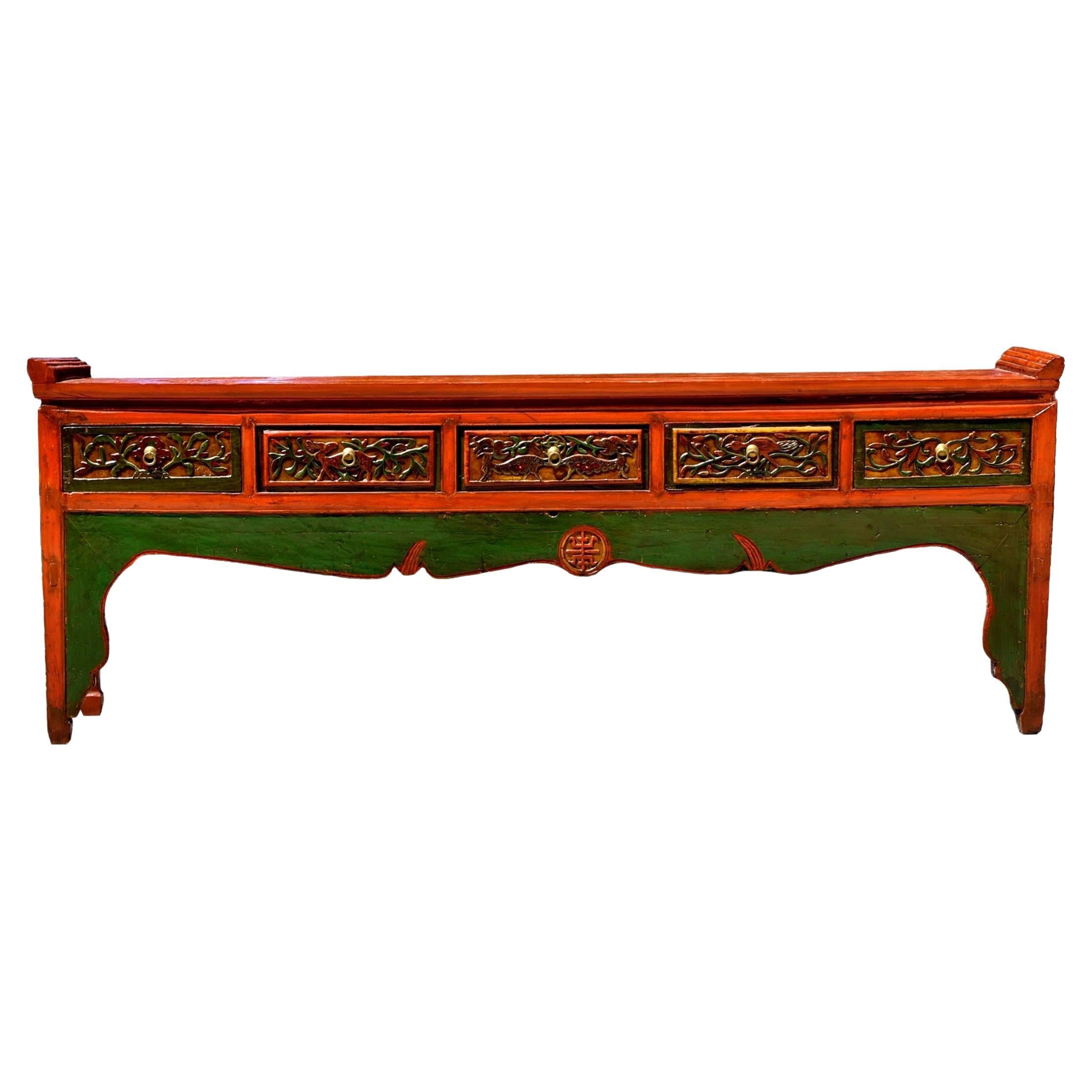 Table console ancienne chinoise sur pied avec autel de 8 pieds de long