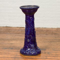 Chinese Antique Dark Blue Glazed Artisan Pedestal Stand with Scrolling Effects