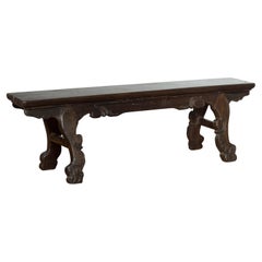 Chinese Antique Dark Brown Lacquered Low Display Table with Carved Legs