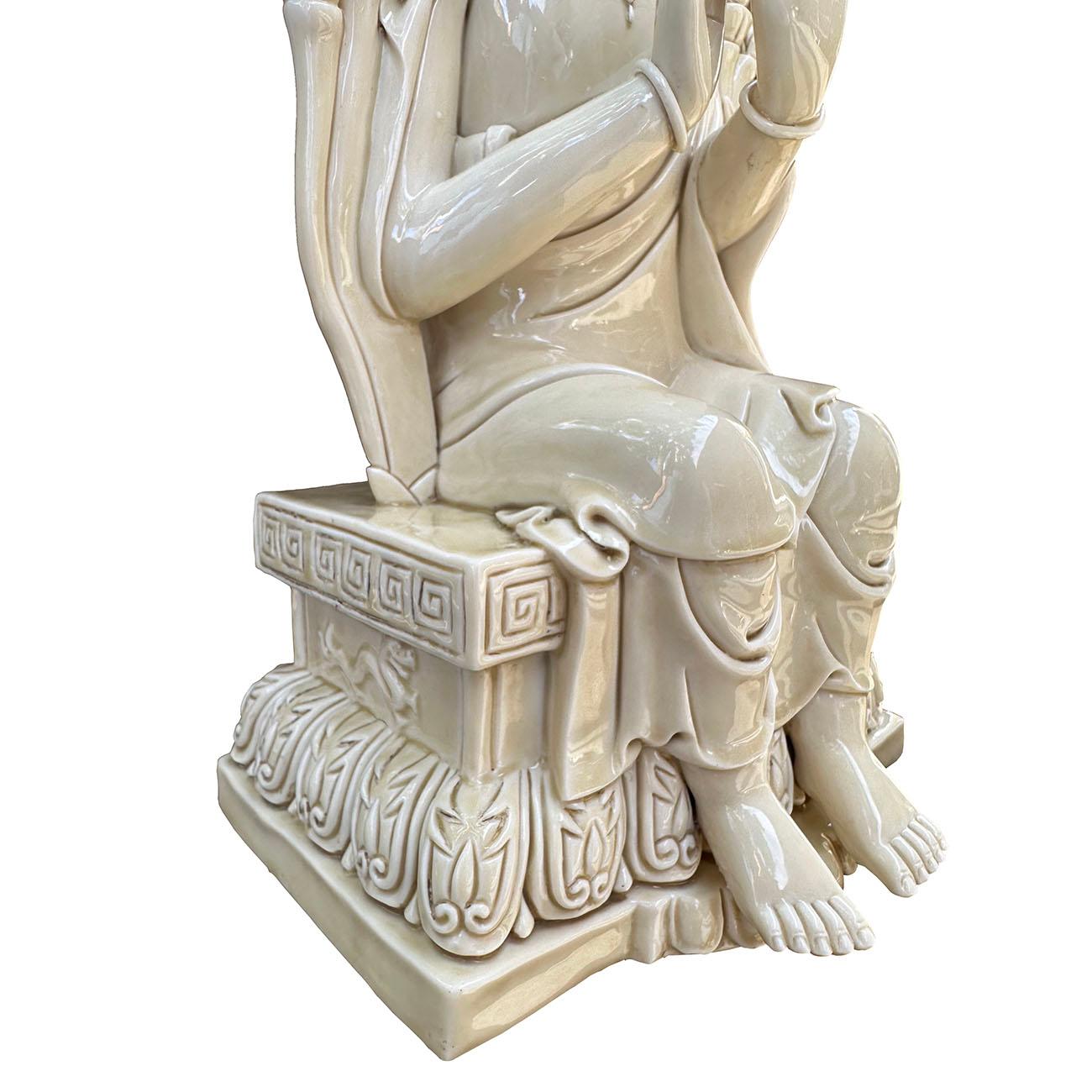 20th Century Chinese Antique De Hua Porcelain Kwan Yin Statuary For Sale