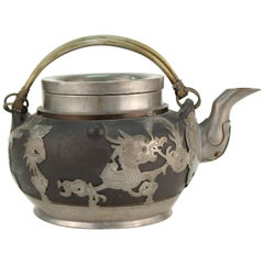 Chinese Antique Earthenware and Pewter Teapot