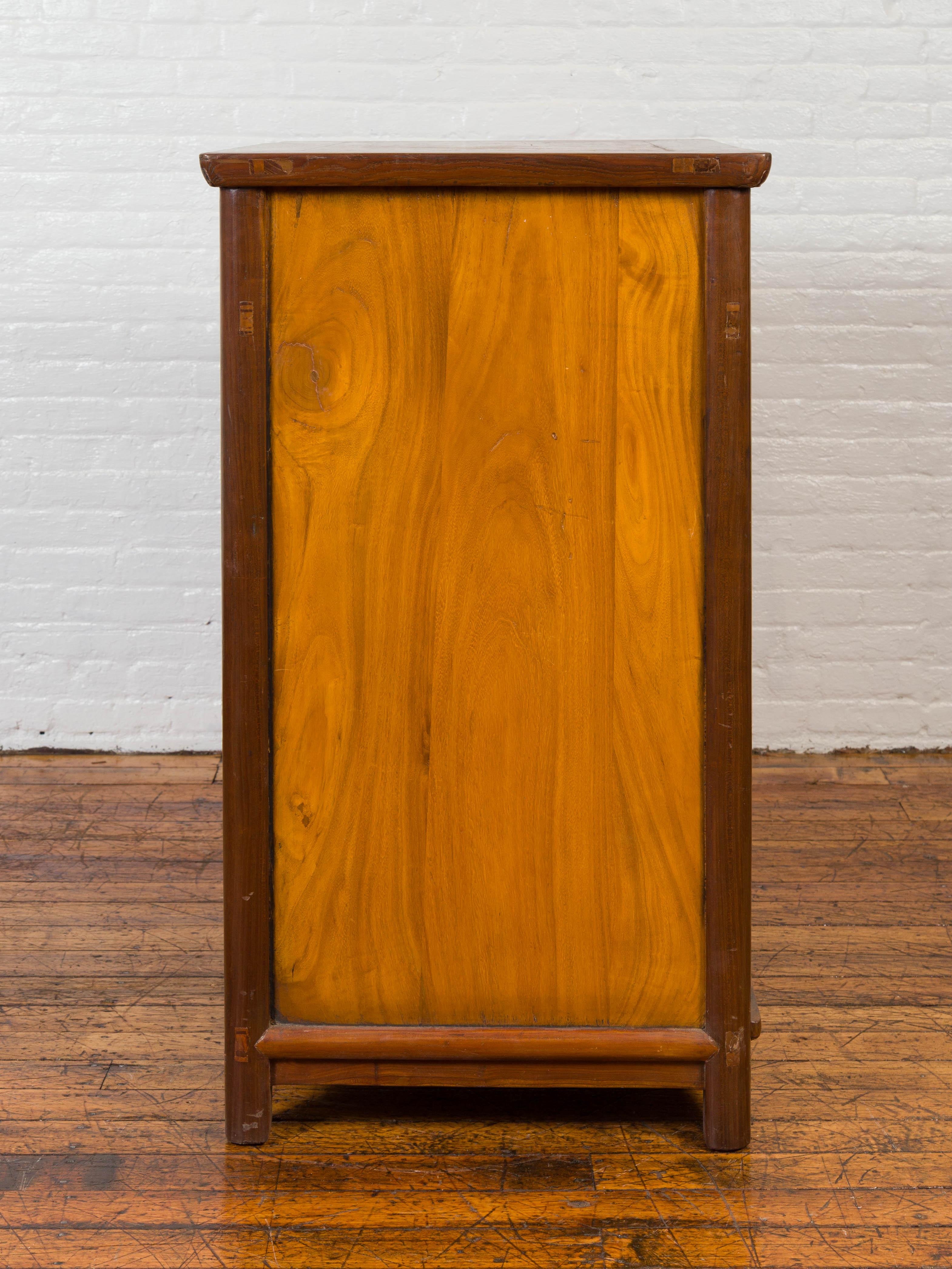 Chinese Antique Elm Two-Toned Cabinet with Cut Bronze Hardware and Yellow Patina For Sale 8