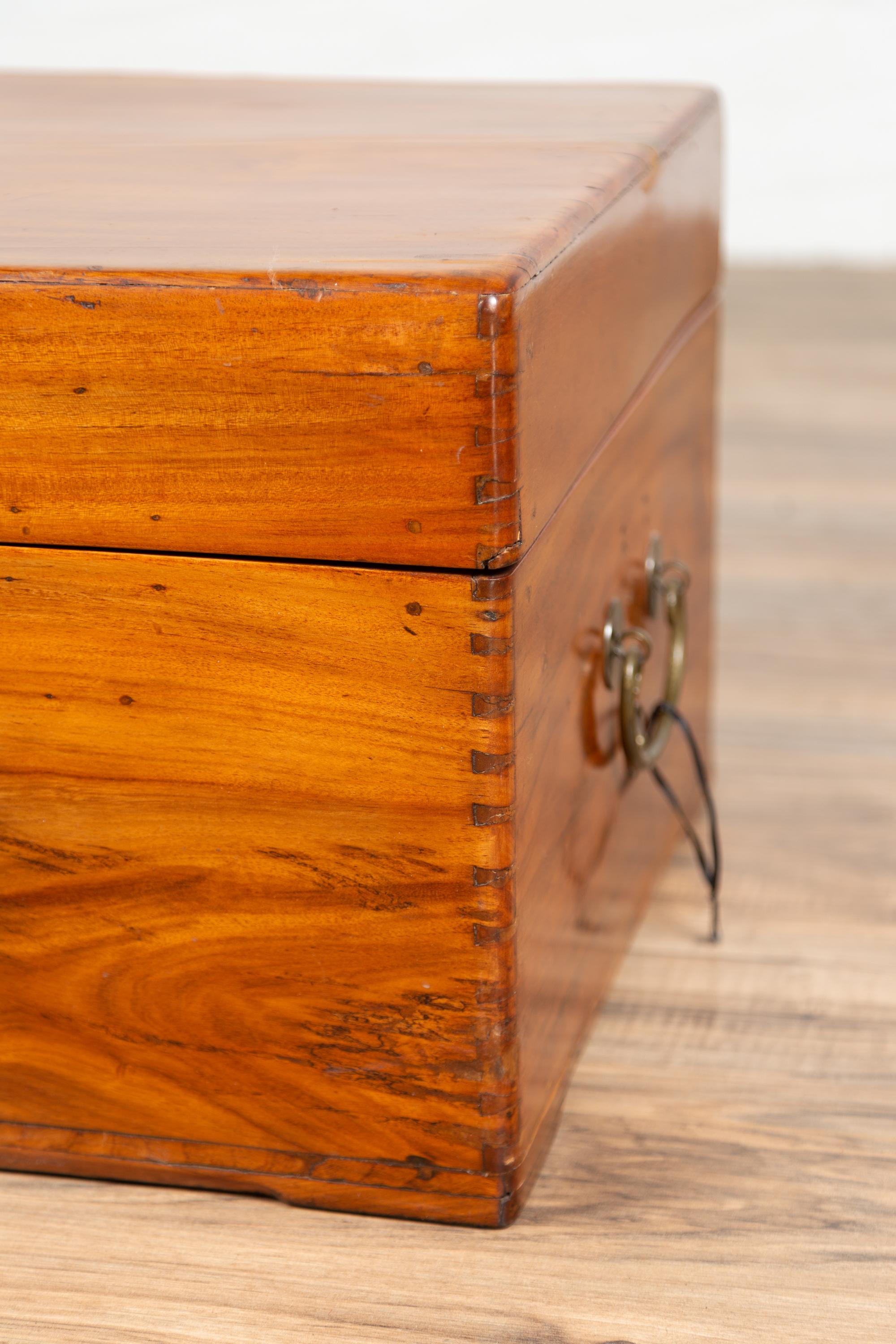 Chinese Antique Elmwood Blanket Chest with Round Brass Medallion