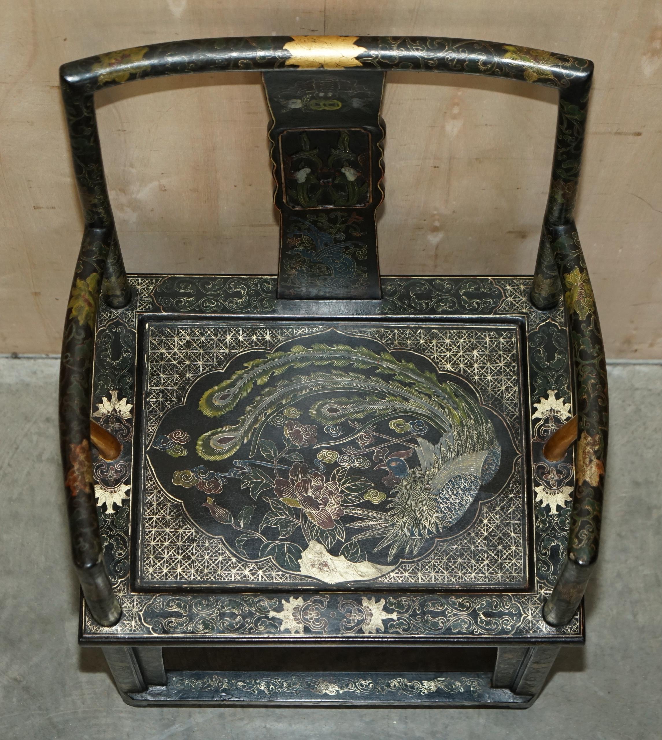 Chinese Antique Export circa 1900 Lacquered & Painted Ming Style Armchair For Sale 5