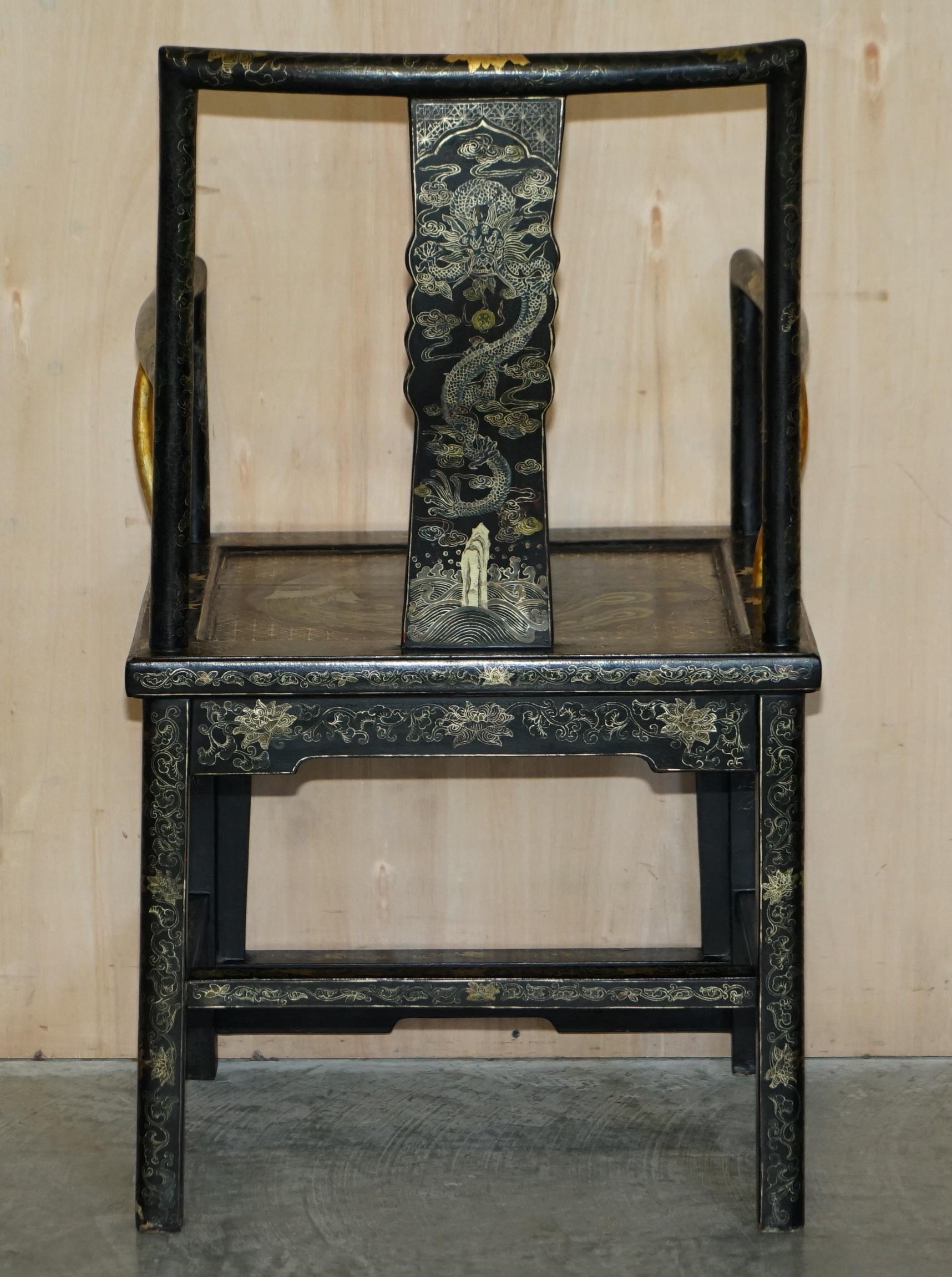 Chinese Antique Export circa 1900 Lacquered & Painted Ming Style Armchair For Sale 14