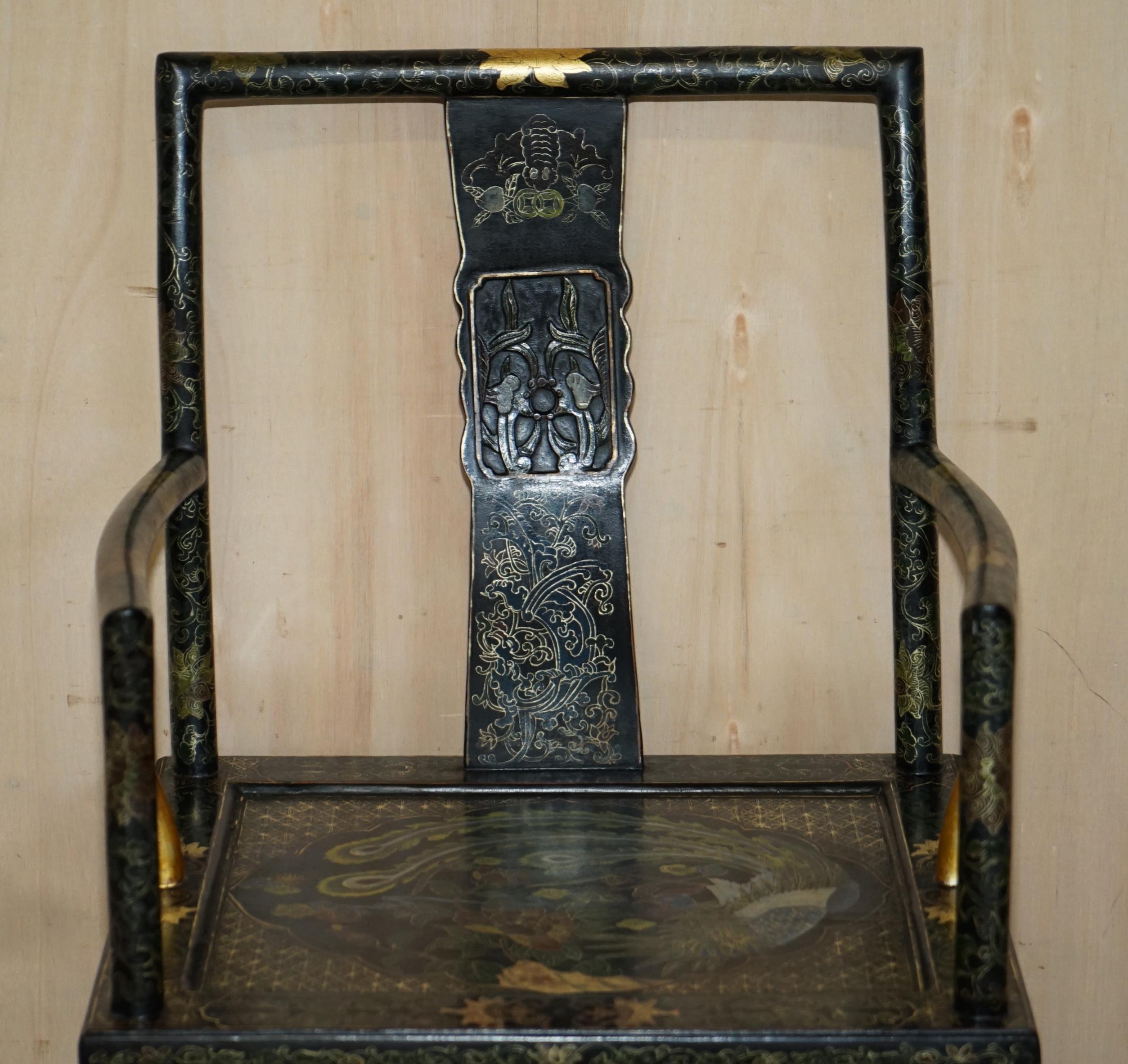 Chinese Export Chinese Antique Export circa 1900 Lacquered & Painted Ming Style Armchair For Sale
