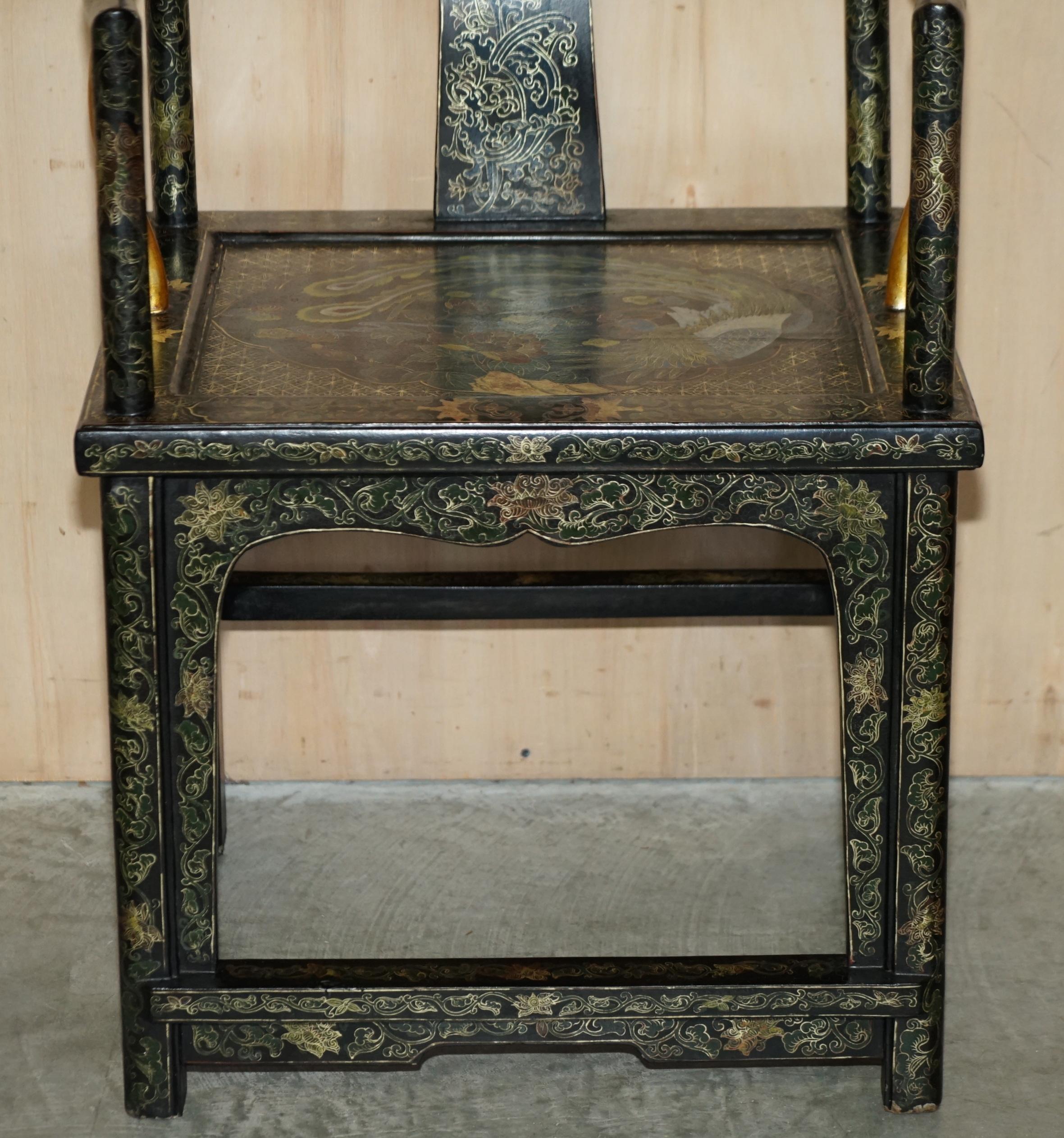 Early 20th Century Chinese Antique Export circa 1900 Lacquered & Painted Ming Style Armchair For Sale