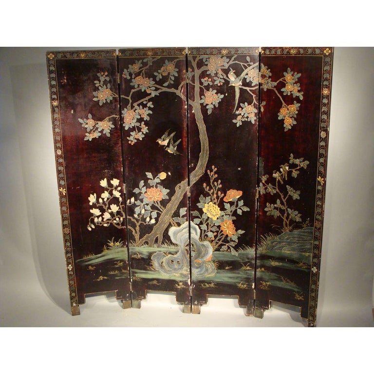 Chinese Antique Folding Lacquer Screen For Sale at 1stdibs