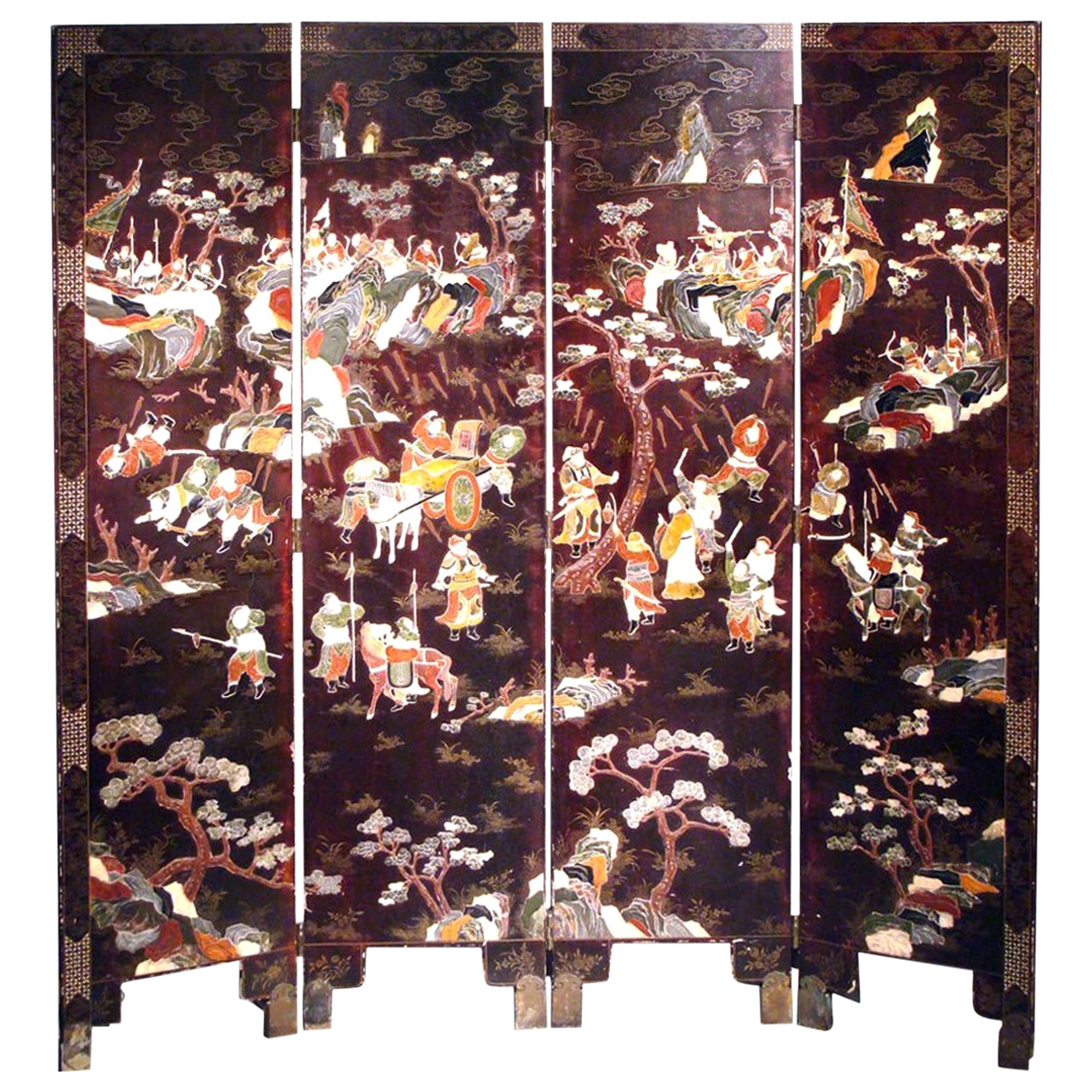 Chinese Antique Folding Lacquer Screen at 1stDibs