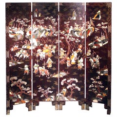 Chinese Antique Folding Lacquer Screen