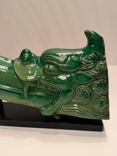 Chinese Antique Glazed Ceramic Dragon Roof Tile on Custom Stand