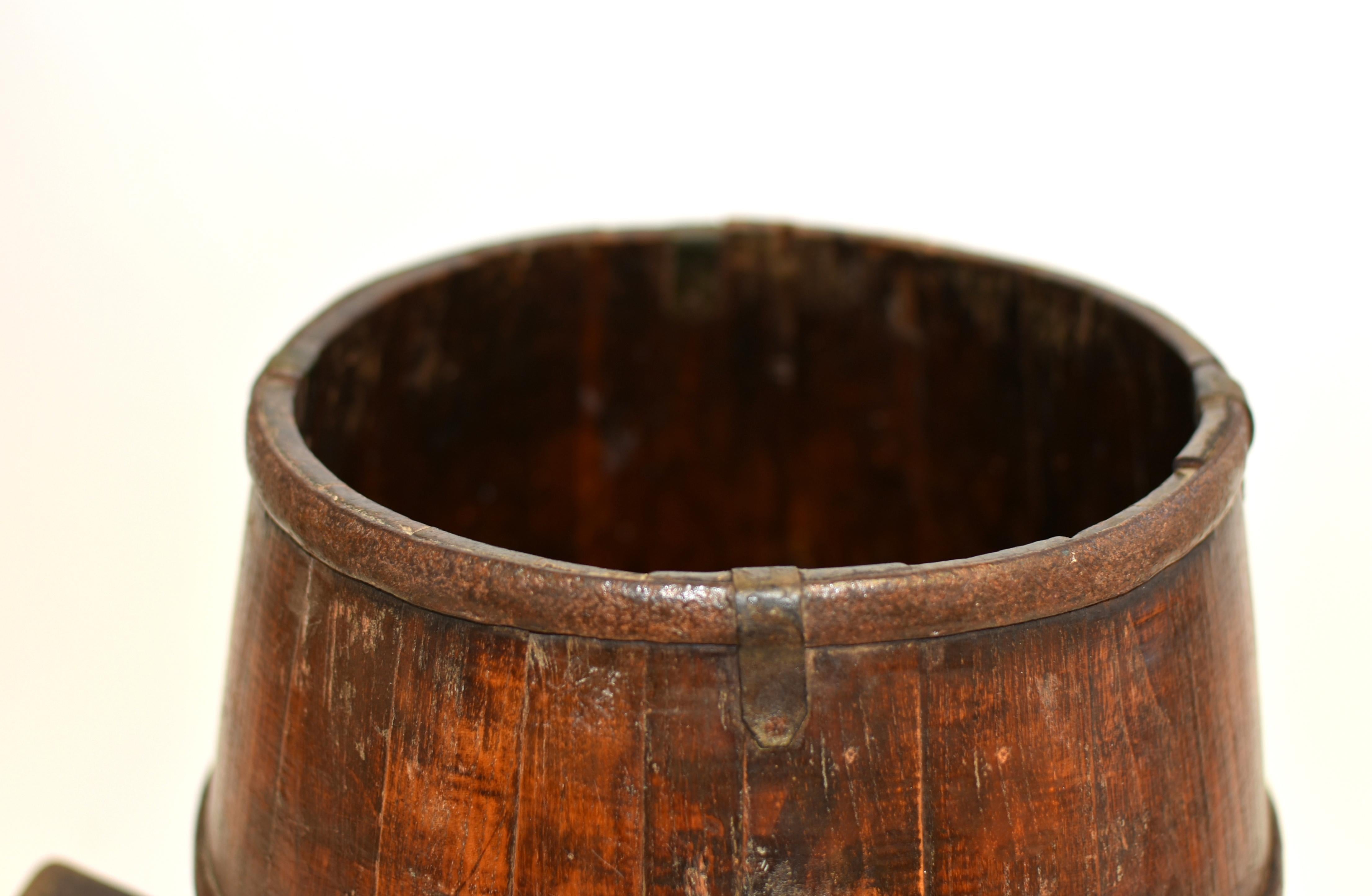 Hand-Crafted Chinese Antique Grain Holder Bucket Marked For Sale