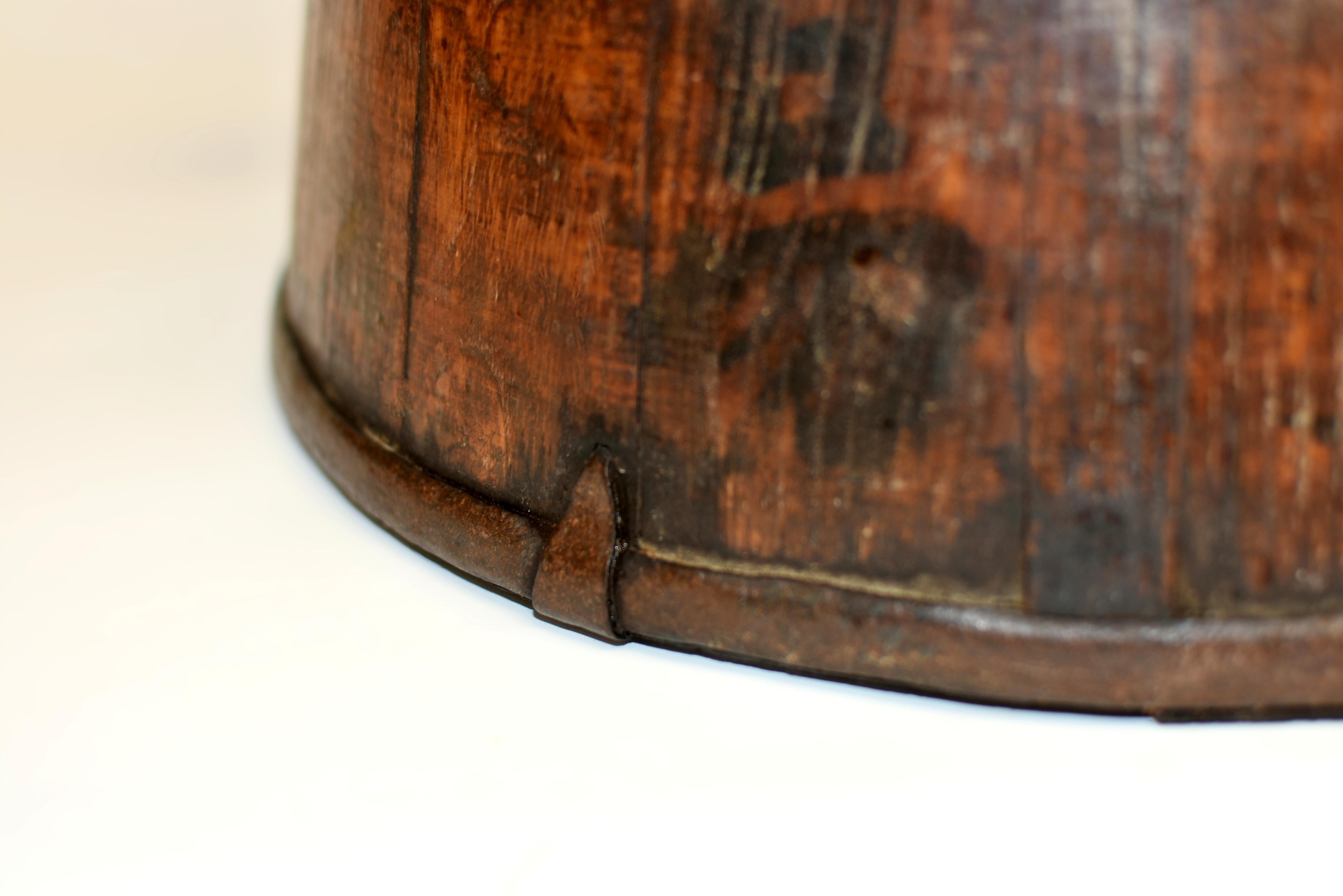 Iron Chinese Antique Grain Holder Bucket Marked For Sale
