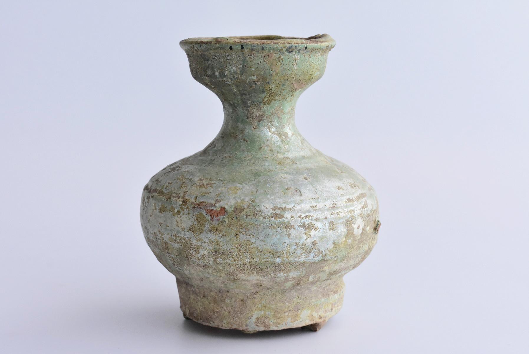 Japanese Chinese Antique Han Dynasty Green Glazed Silver Jar, 1st-3rd Century