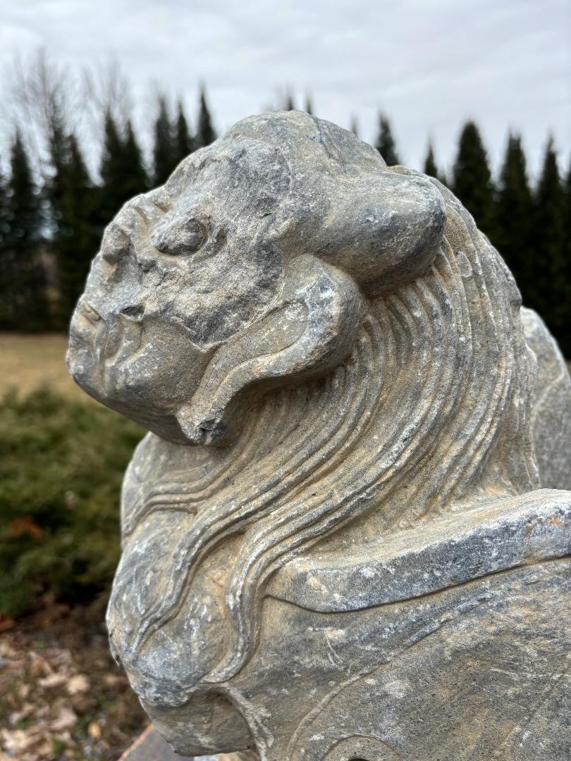 Chinesische Antike Hand geschnitzt Mythical Winged  Wächter-Skulptur im Angebot 6