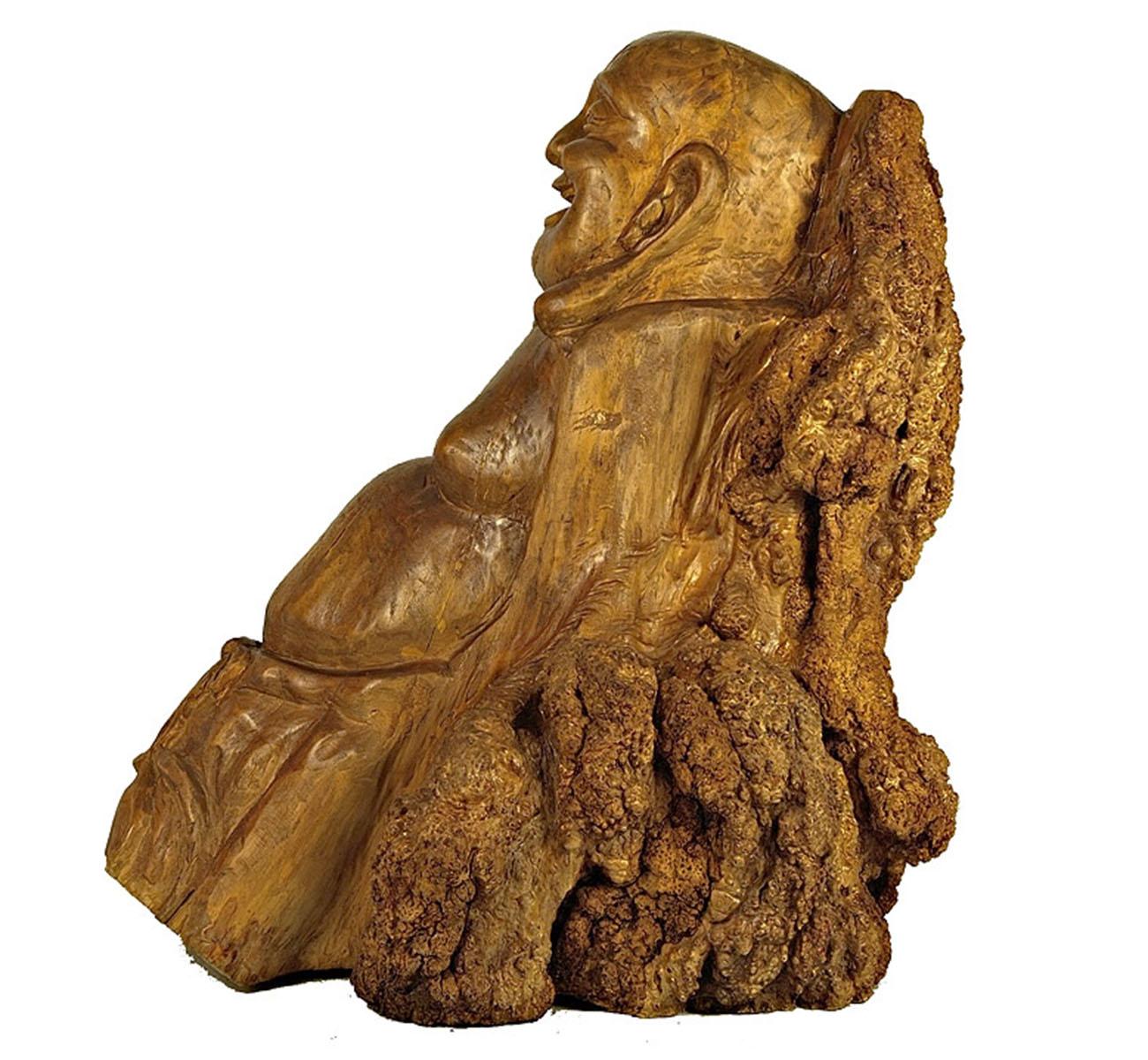 Chinese Export Chinese Antique Hand Carved Stump Buddha Statuary For Sale