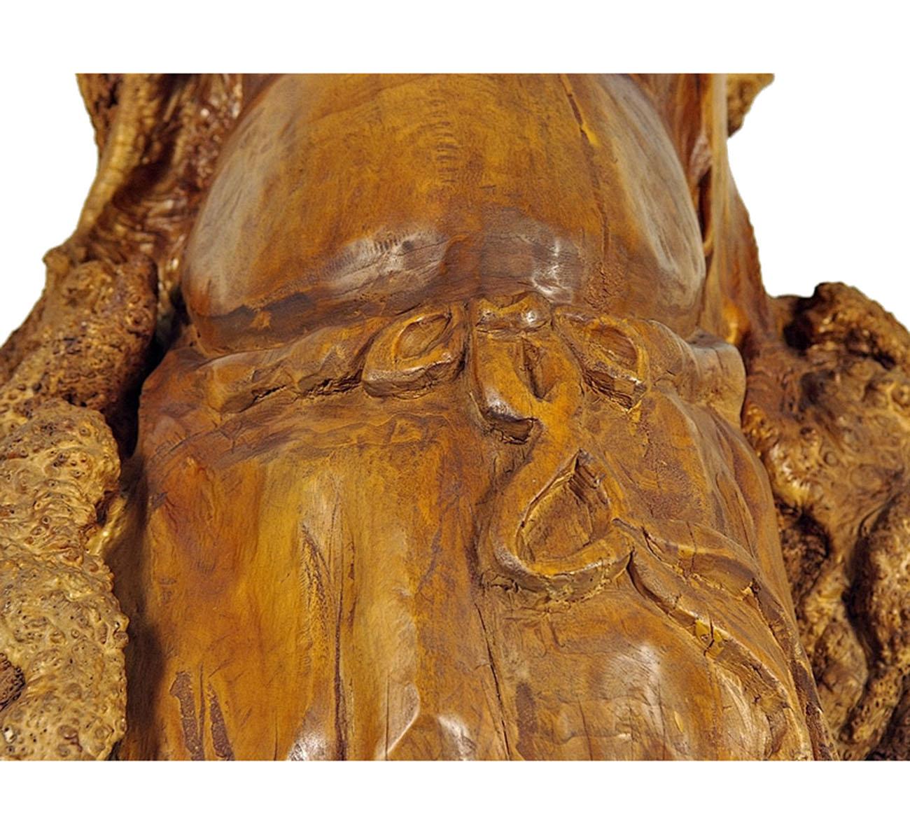 Wood Chinese Antique Hand Carved Stump Buddha Statuary For Sale