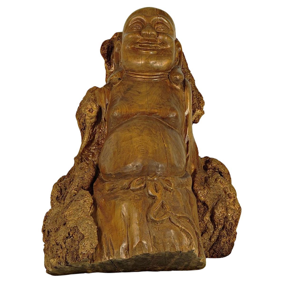 Chinese Antique Hand Carved Stump Buddha Statuary For Sale